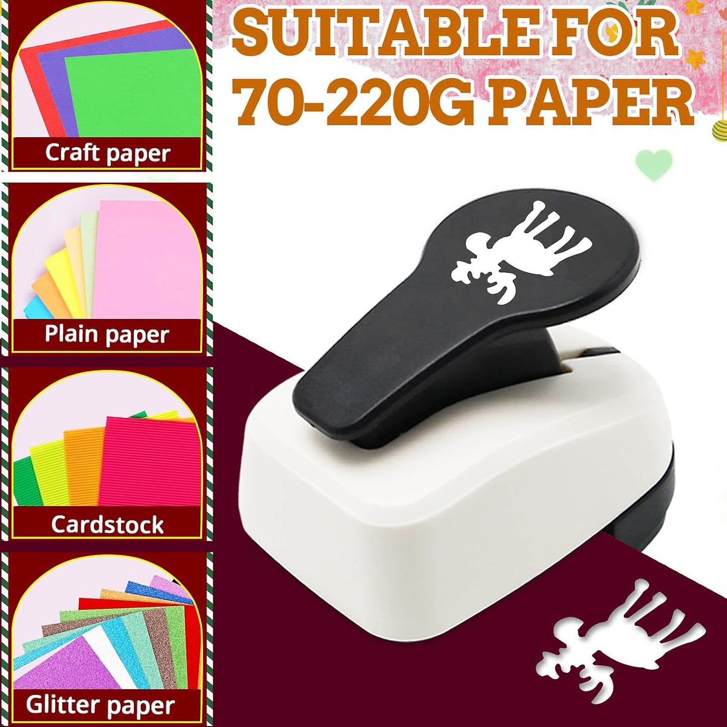 1 inch Christmas Punch for Craft, Deer Paper Punch for Paper Crafting, Reinforce Lever Action Deers Shape Hole Punches, Deer Punches for Scrapbooking Gifts DIY Arts