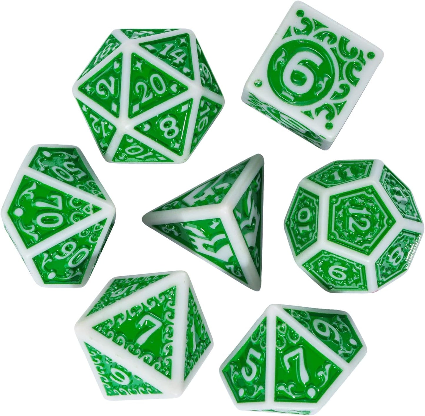 7-Die DND Dice Set New Pattern Polyhedral Dice Set with Leather Bag D&D Die for RPG Table Games(Gray Green)