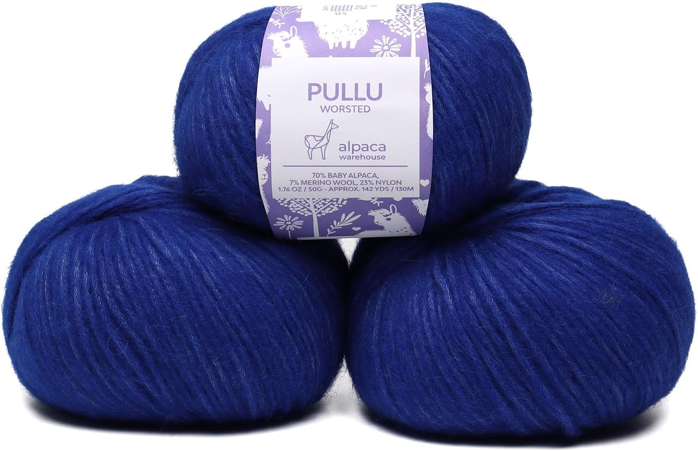 Pullu - Baby Alpaca Merino Wool Yarn Set of 3 Skeins (150 Grams) Worsted Weight - Sourced Directly from Peru - Heavenly Soft and Perfect for Knitting and Crocheting (Blue Indigo)