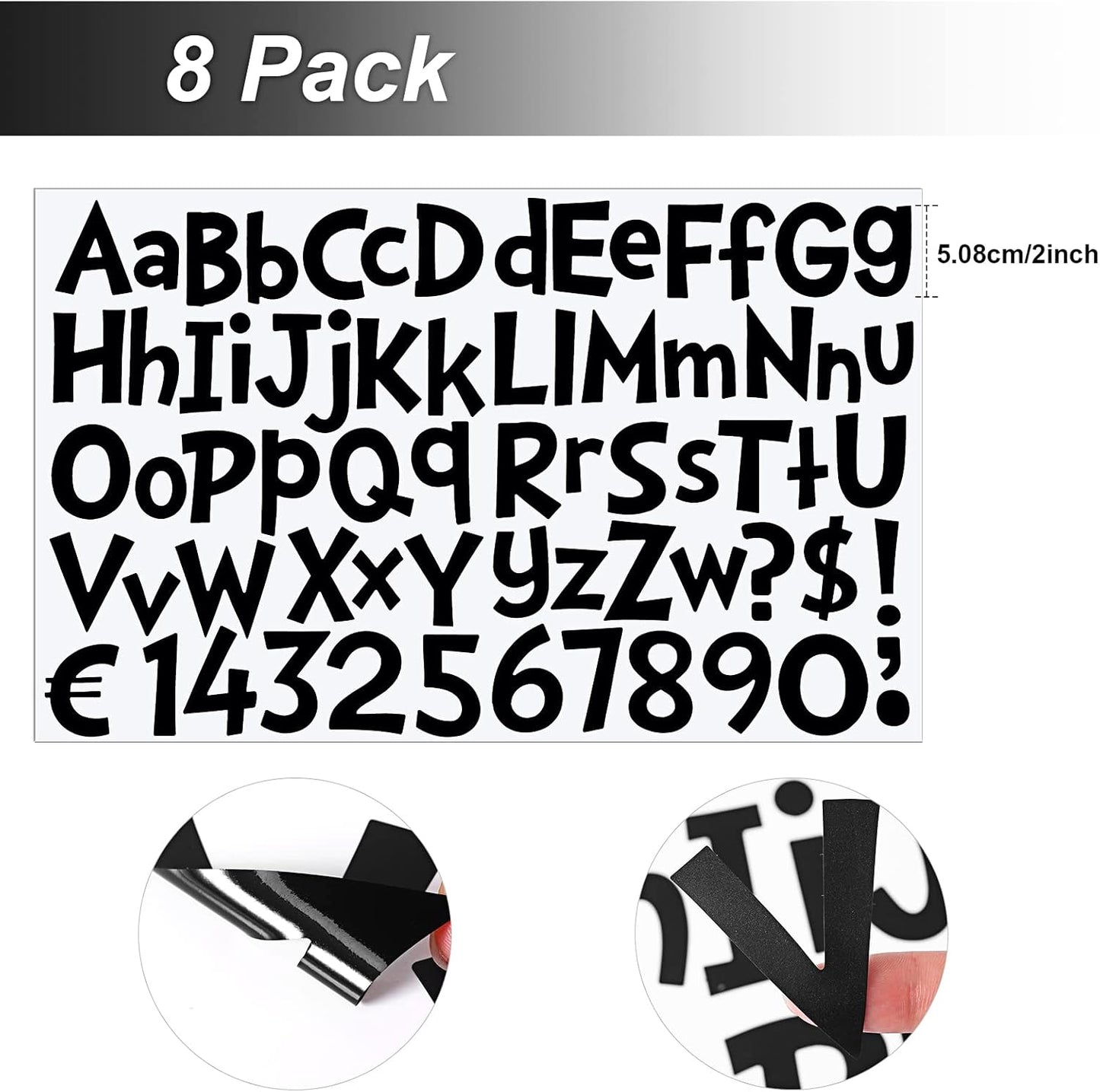 TaoBary 544 Pcs 2 Inch 16 Sheets Large Letter Stickers, Upper and Lower Case, Adhesive Vinyl Alphabet Sticker for Bulletin Board, Poster, Bottle, DIY, Notebook(Black,2 Inch)