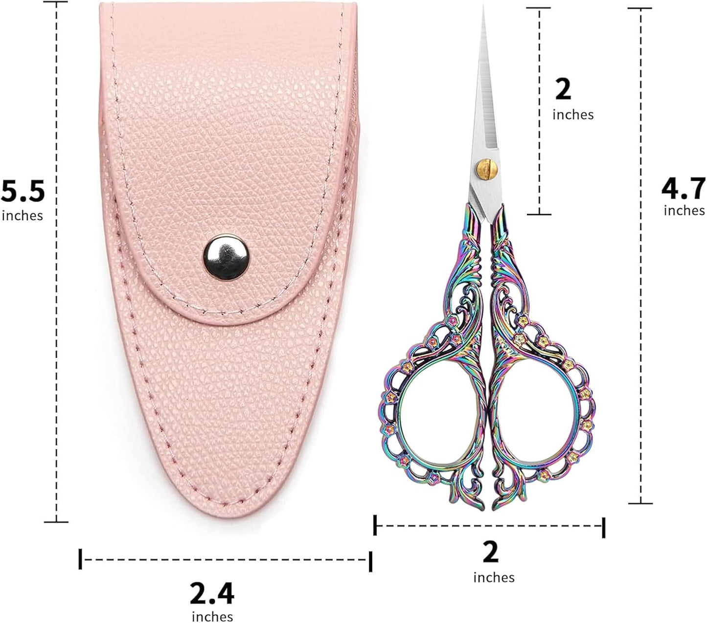 4.7 INCH,Embroidery Scissors Small Sewing Scissors With Cover,Sharp pointed tip,Travel Scissors In A Pouch,Stainless Steel Crochet Scissors for Craft Art Work Color Titanium.