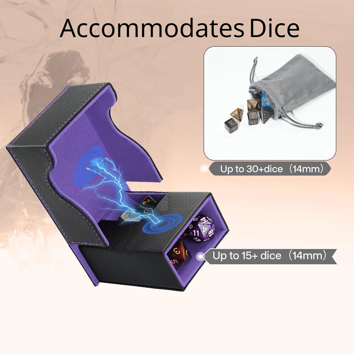 Dice Tower and Tray, Portable Commander Deck Box, Foldable Dice Storage Box for Dungeons and Dragons Rolling Tray Black/Violet