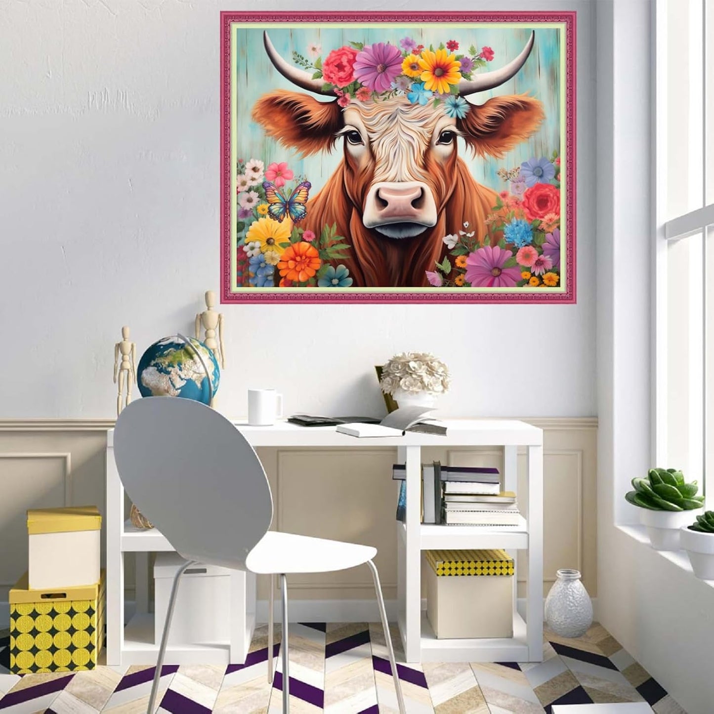 Disnesart Cross Stitch Stamped Full Embroidery Kits DIY 11CT Cotton Thread Printed DIY Needlepoint Kits Craft Needlework Set Cross-Stitch Stamped Sets-Colorful Flowers, Colorful Cows 16x20 inch