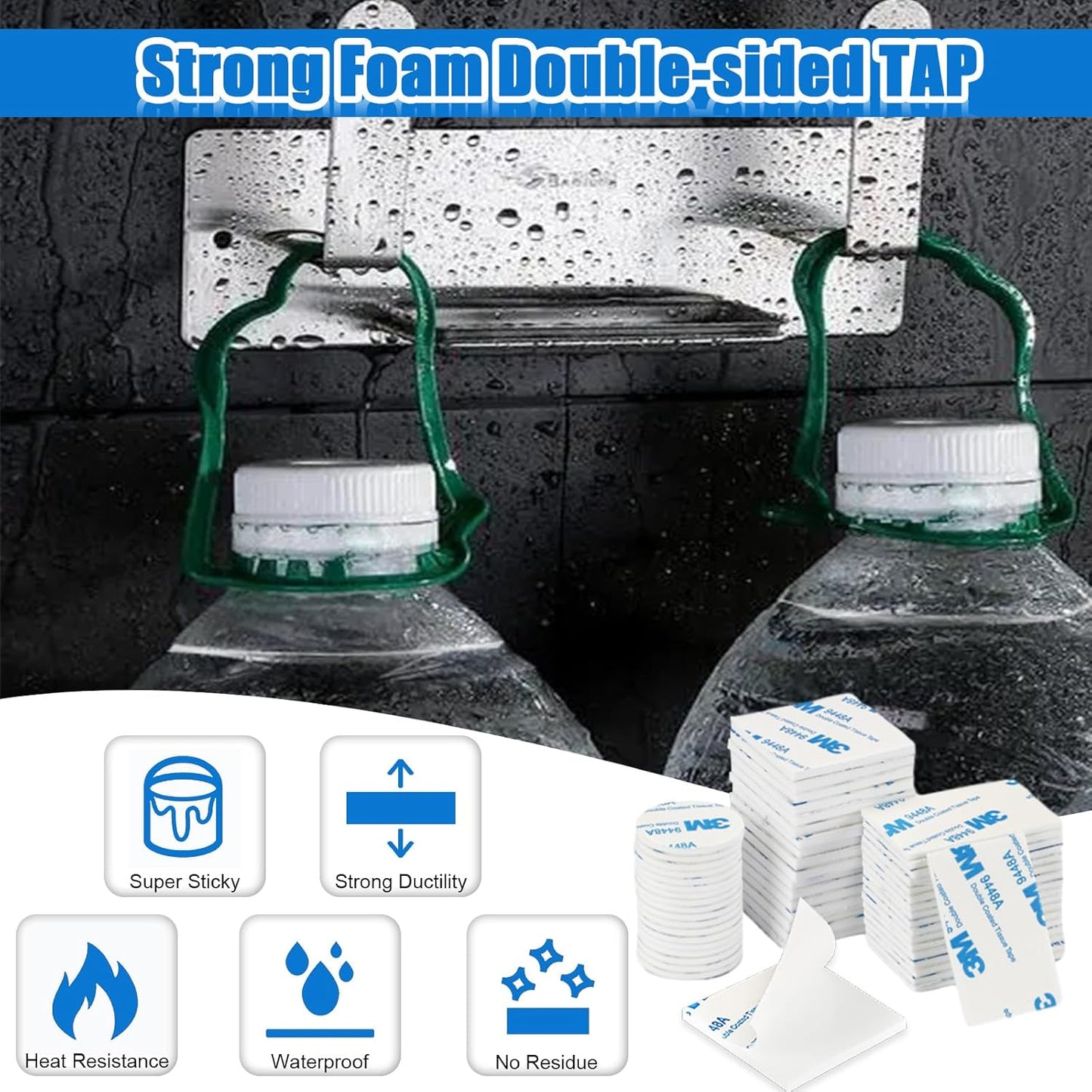 UPINS Double Sided Foam Tape, 60 Pcs Double Sided Tape Heavy Duty Strong Adhesive Double Sided Mounting Tape for Walls Picture Poster Crafts Black (Round, Square & Rectangle)