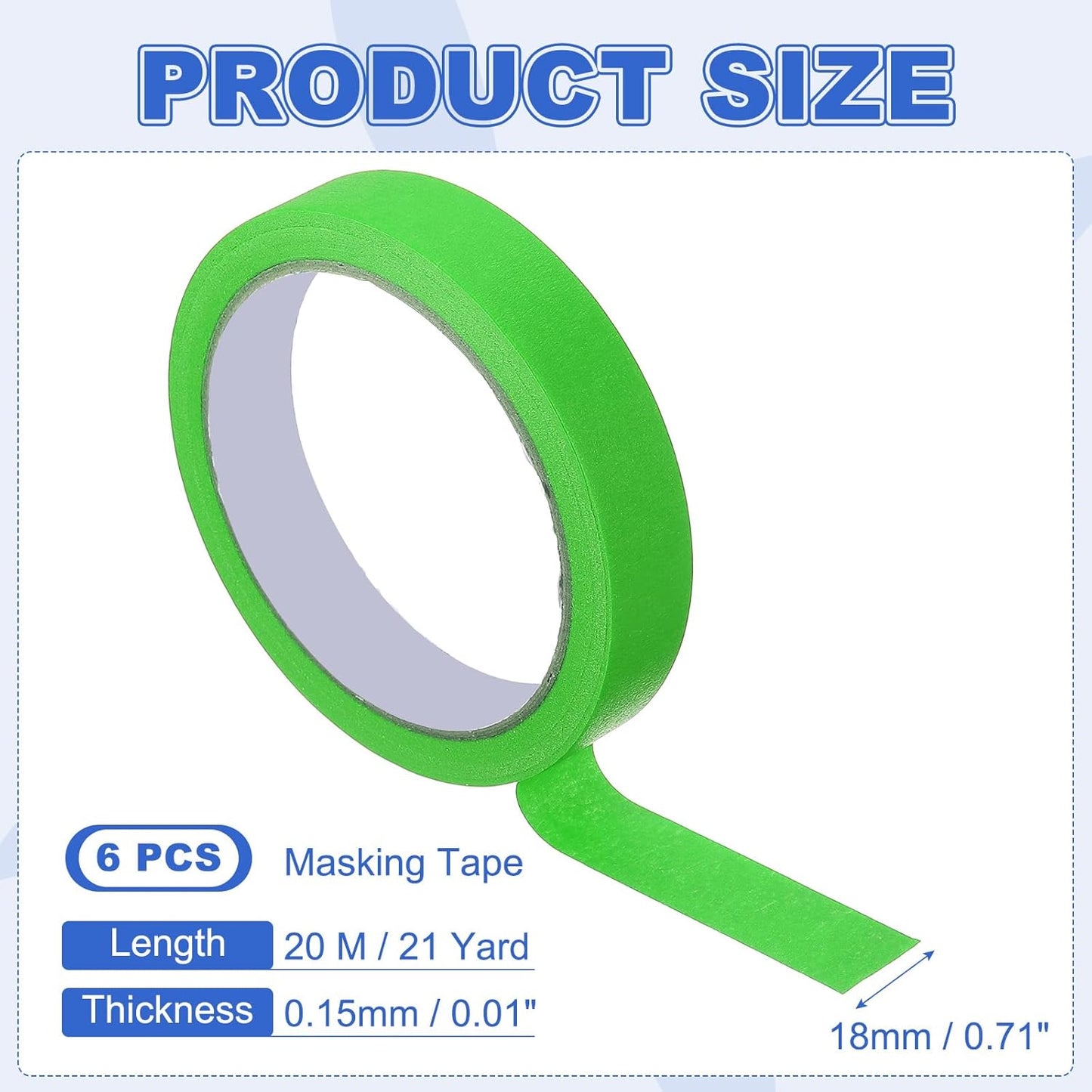 MECCANIXITY Masking Tape 0.7 Inch x 21 Yard Painter's Tape Green Paint Tapes for DIY Crafts Arts Drawing Decoration Labeling Car Painting Artist Teachers, Pack of 6