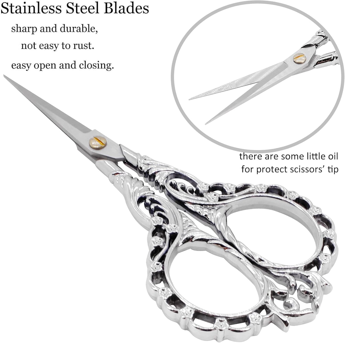 BIHRTC 4.5Inch Sewing Embroidery Scissors Professional Grade Shears with Artificial Leather Cover Stainless Steel Scissors for Office Craft Cross Stitch Needlework DIY Tools Knitting