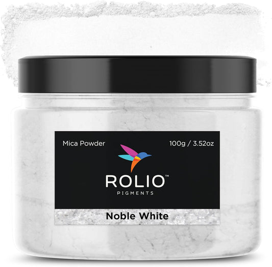 Rolio - Mica Powder - 1 Jar of Pigment for Paint, Dye, Soap Making, Nail Polish, Epoxy Resin, Candle Making, Bath Bombs, Slime - 100G / 3.5oz(Noble White)