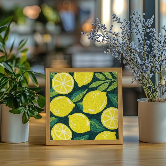 Doodlream Lemon DIY Punch Needle Embroidery Kit for Adult Beginner, 9.4" Lemon Punch Stitching Craft Set for Starter with Frame, Fabric Pattern, Threader, Yarn, Pinch Needle