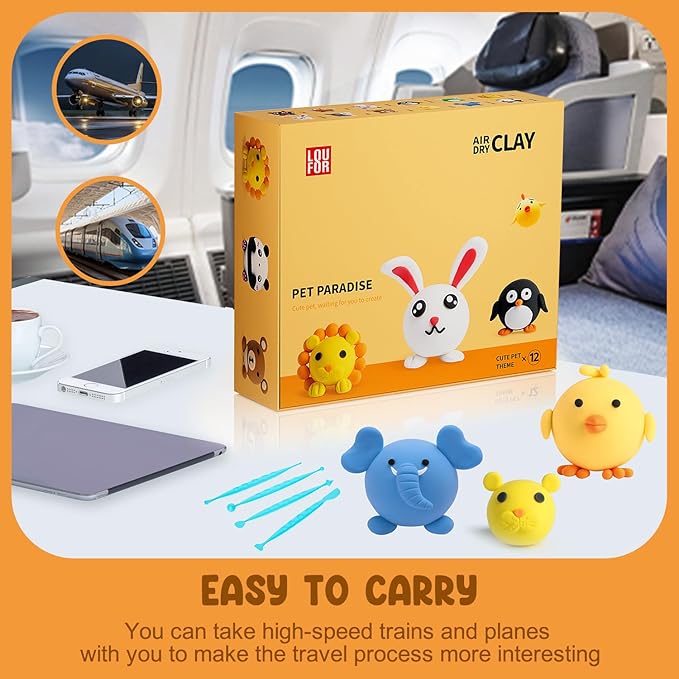 Air Dry Clay Kit for Kids - 12 Boxes DIY Modeling Clay Set with Sculpting Tools & Tutorials, Super Light & Non-Toxic, Creative Art Crafts for Boys Girls Ages 5+ (Pet Paradise)