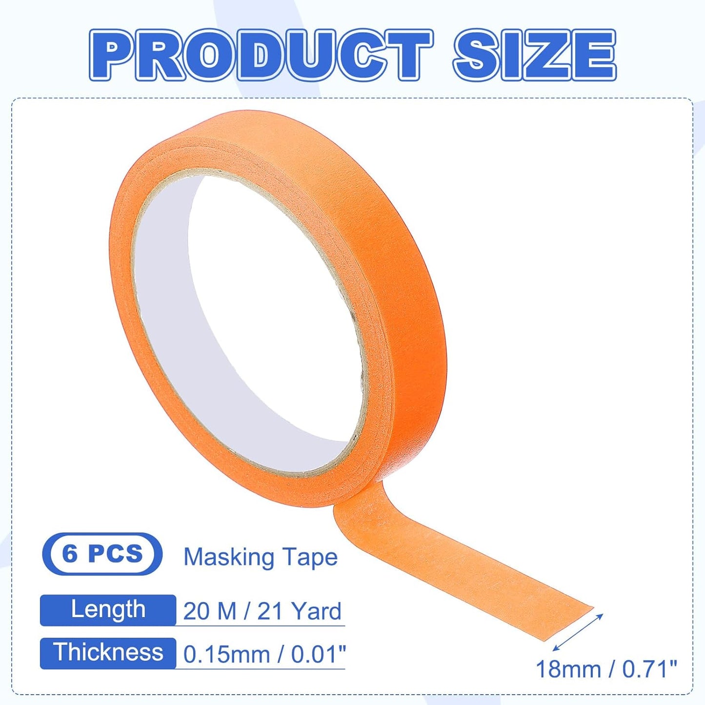 MECCANIXITY Masking Tape 0.7 Inch x 21 Yard Painter's Tape Orange Paint Tapes for DIY Crafts Arts Drawing Decoration Labeling Car Painting Artist Teachers, Pack of 6