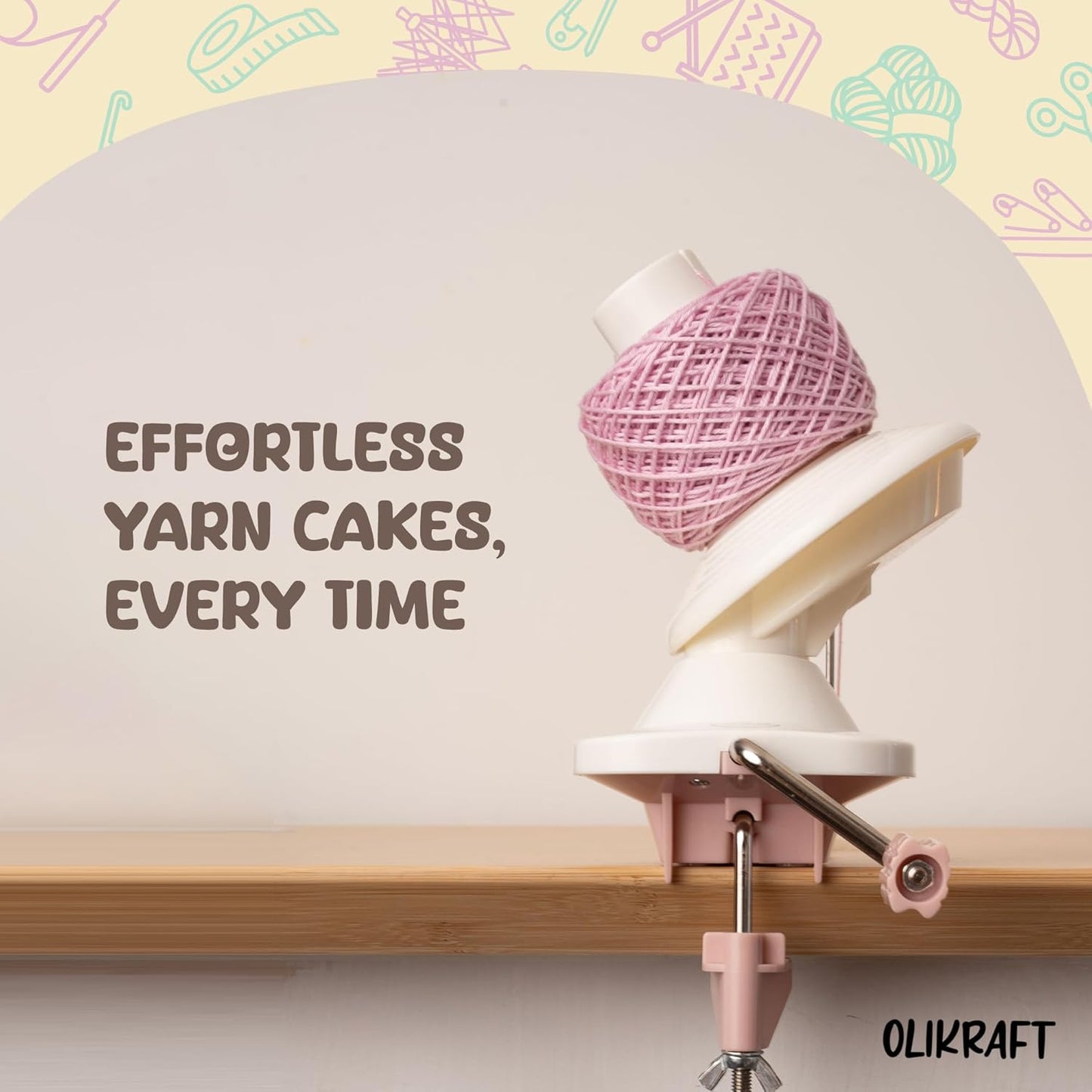 Olikraft Manual Yarn Winder | Yarn Ball Winder, Roller, Baller Crochet Spinner for Crocheting | Clamp for 1 3/4" Surfaces | Create Cakes up to 4oz
