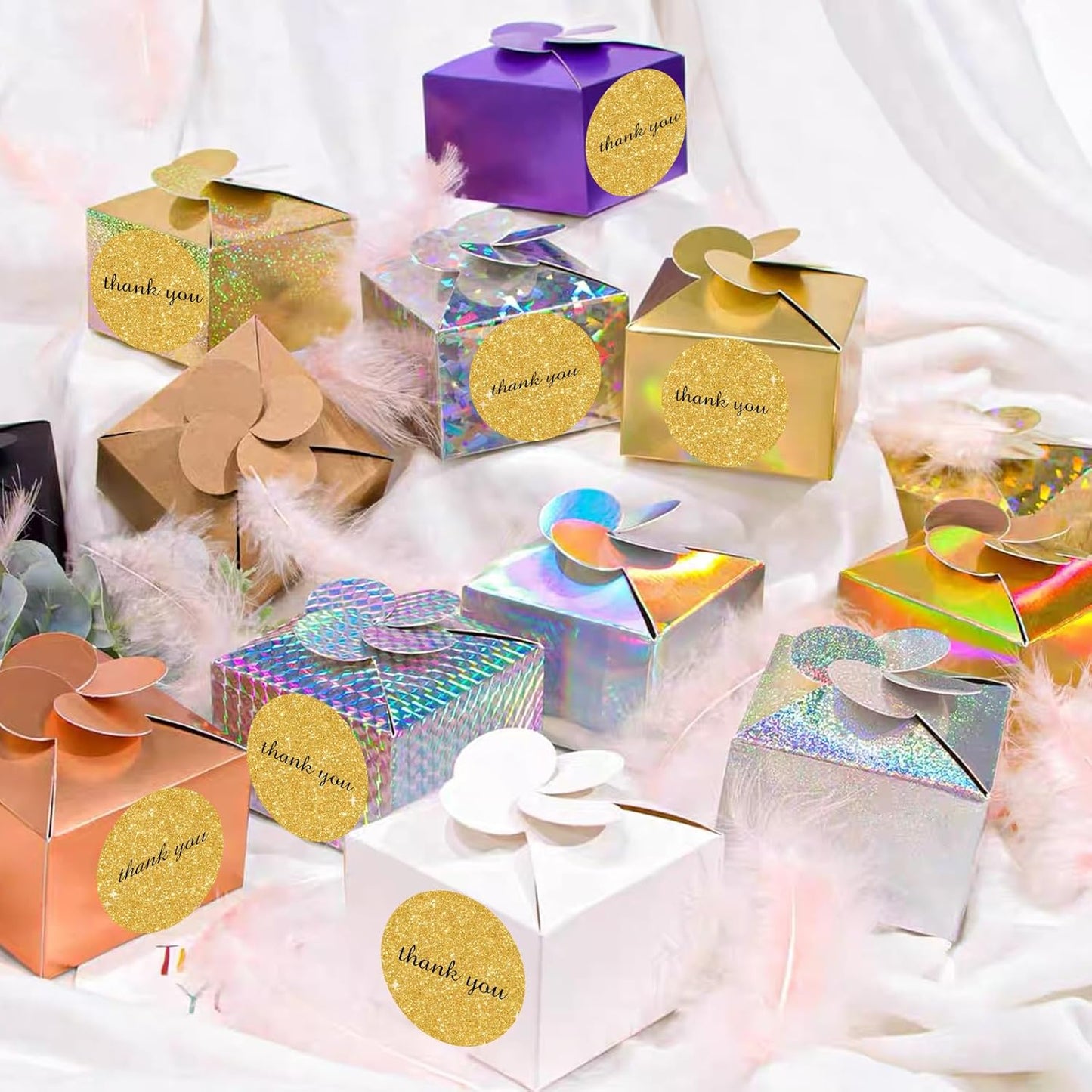 3" Holographic Direct Thermal Label Stickers, Round Printable Rainbow Glitter Thermal Printer Sticker Labels for Gift Wrapping, Self-Adhesive DIY Custom Logo Design- Shiny Gold