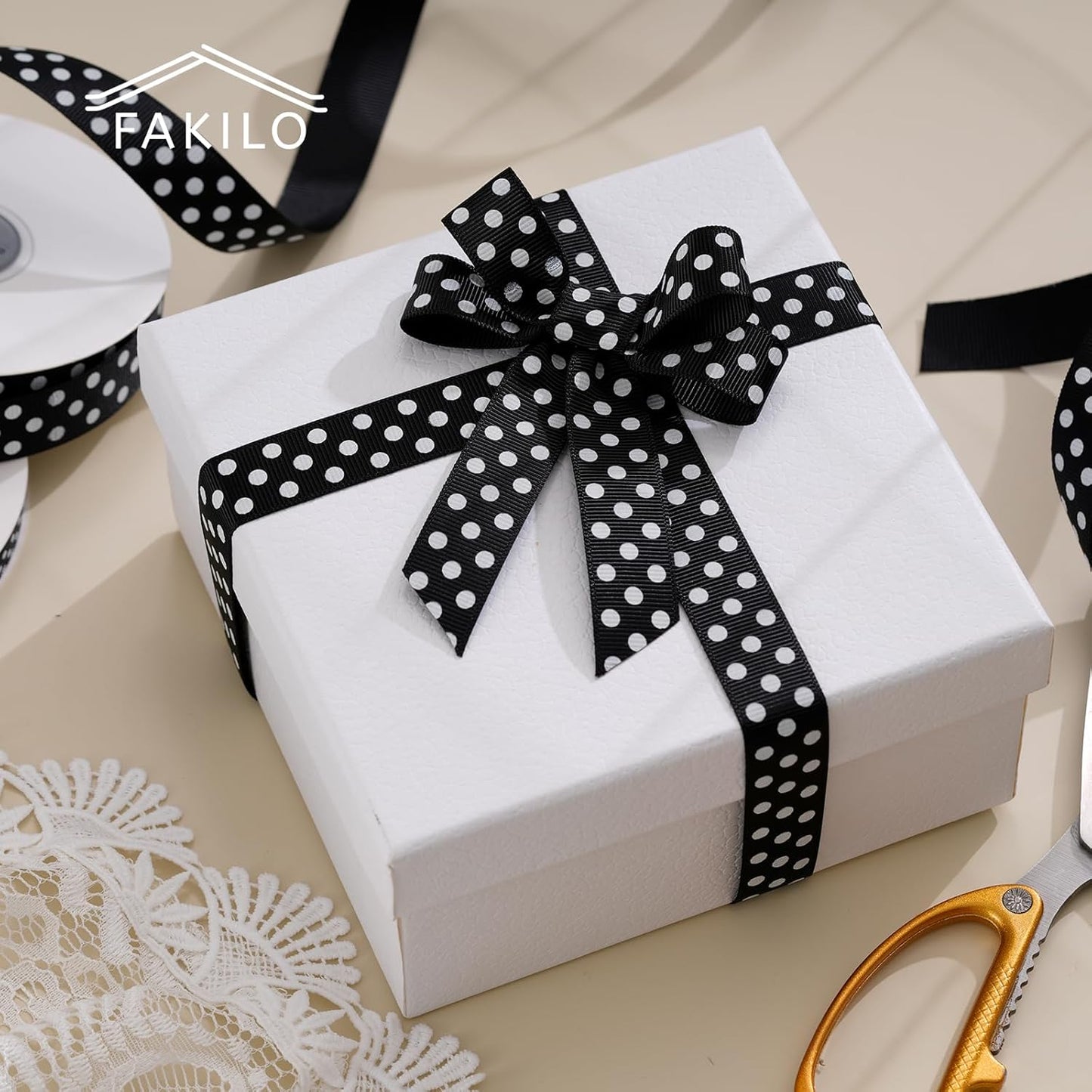 Polka Dot Grosgrain Ribbon 3/4 Inch, 25 Yards Spool Black and White Dot Craft Ribbon for Christmas Gift Wrapping DIY Crafts Hair Bows Wedding Party Decor Sewing and Home Decoration