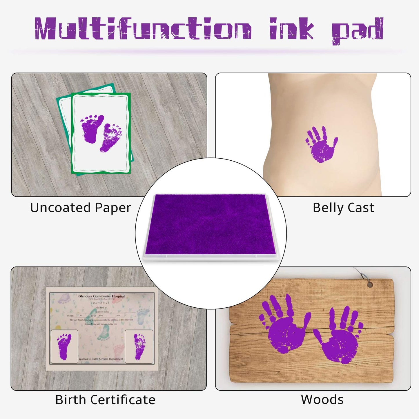 Ink Pad, 5x4'' Washable Non-Toxic Ink Stamp Pad for Baby Footprint Handprint, Purple