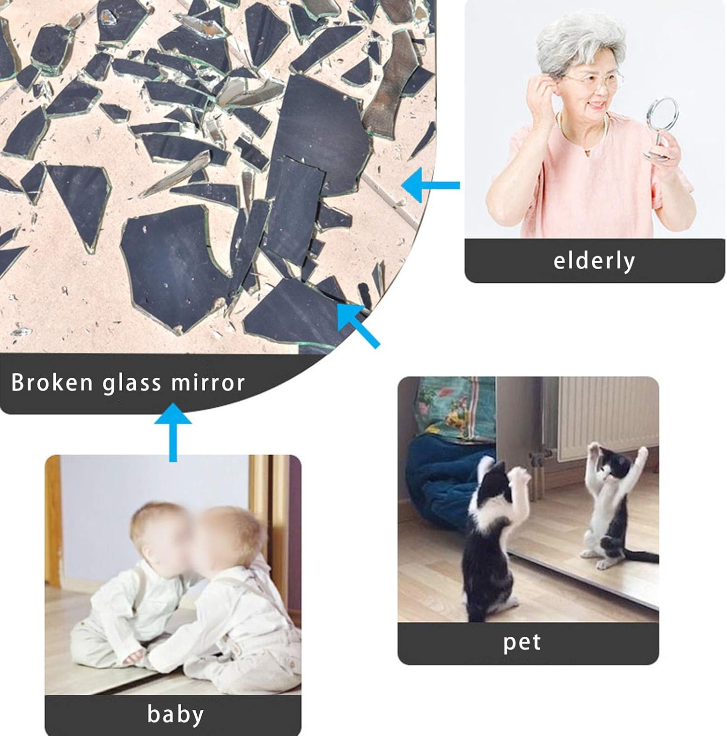 Acrylic Self Adhesive Mirror Sheet for Wall, Plastic Non Glass Sticky Kid Safety Mirror Tiles for Wall Rectangle 10x12 inch 4Pcs