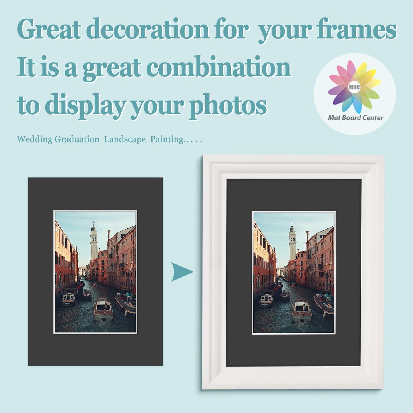 MBC Mat Board Center, 10 Pack 5x7 for 3.5x5 Black Picture Mats Frame Mattes, Bevel Cut, Acid Free, 4-ply Thickness