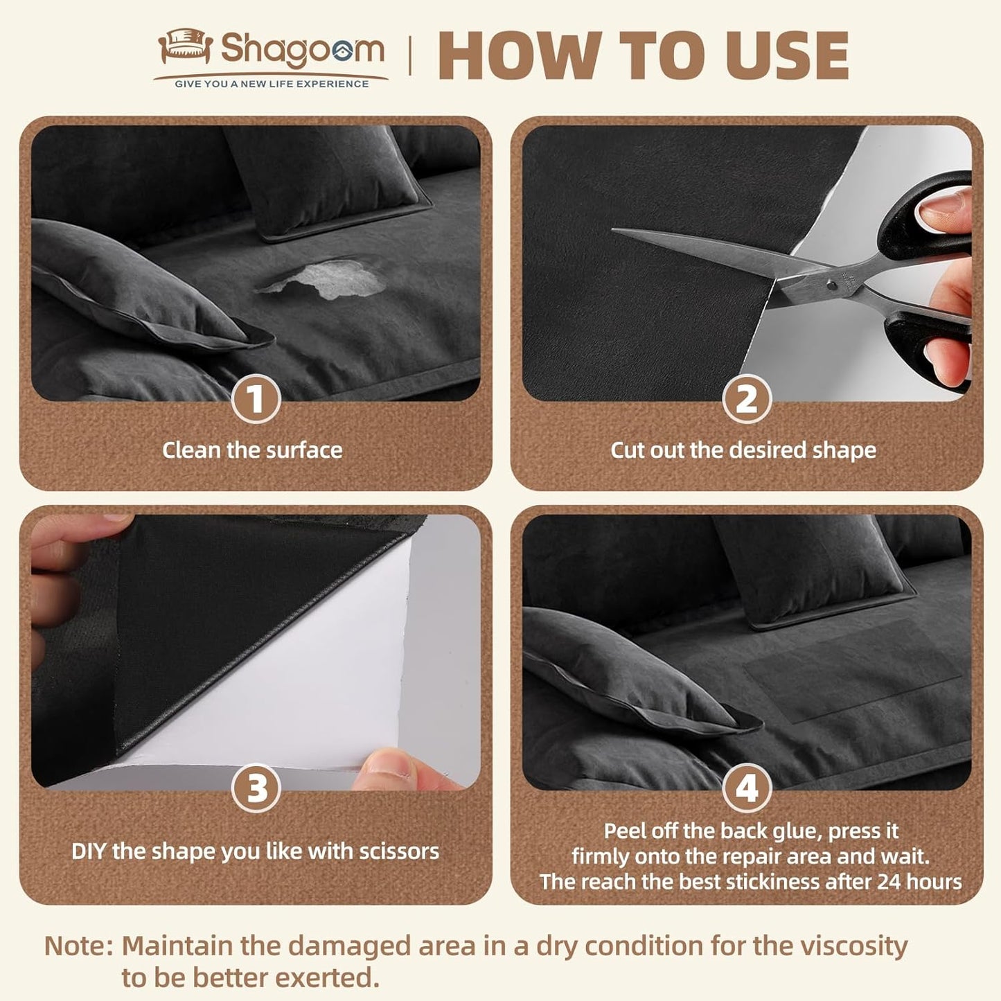 Suede Repair Patch, 17X79 Inch Fabric Large Repair Tape, Self-Adhesive Patches for Furniture, Sofa, Car Interior, Shoes, Hand Bag, Clothing (Black, 17X79 Inch)