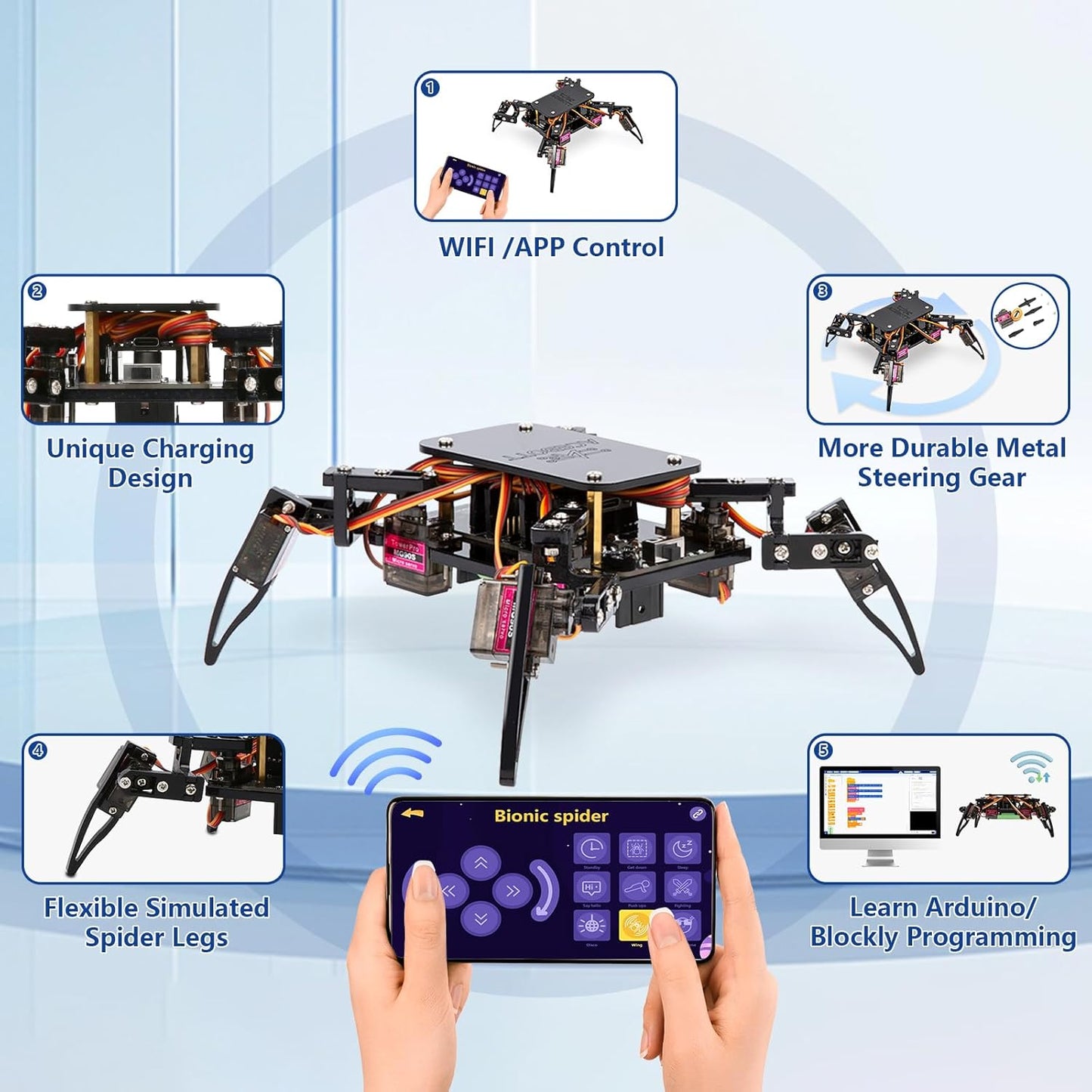 ACEBOTT STEM Robotics Science Kits for Adults, ESP8266 Spider Robot Building Kit, App Remote Control, Walking Crawling Fun Educational Toy for 12 + Year Old Boys, Girls, Teens, Adults Unique Gifts