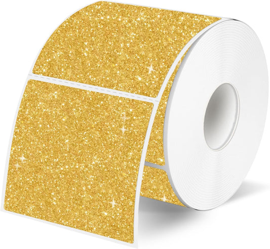 2" x 2" Square Thermal Labels Stickers, Holographic Direct Thermal Stickers Labels, Self-Adhesive Label for Small Business, DIY Logo Design- Glitter Gold