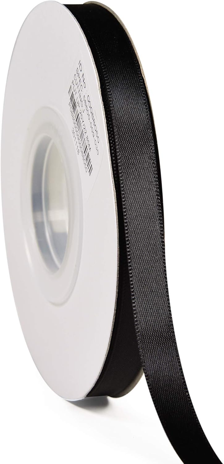 YAMA Black Double Faced Satin Ribbon 3/8 Inch 25 Yards Thin Black Ribbon for Gift Wrapping Crafts Hair Bows Wedding Party Decoration