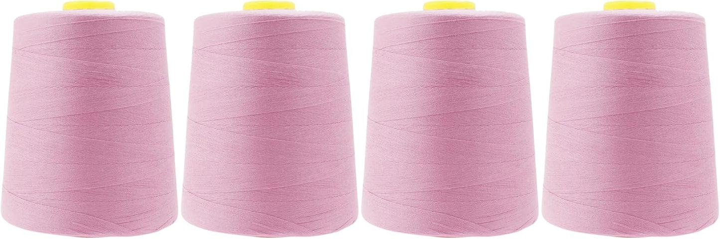 Mandala Crafts 4 Pack of Serger Threads Cones Spools - 20S/2 24000 Yards Polyester Dusty Rose Threads for Sergers Machine and Overlock Quilting Sewing Machine