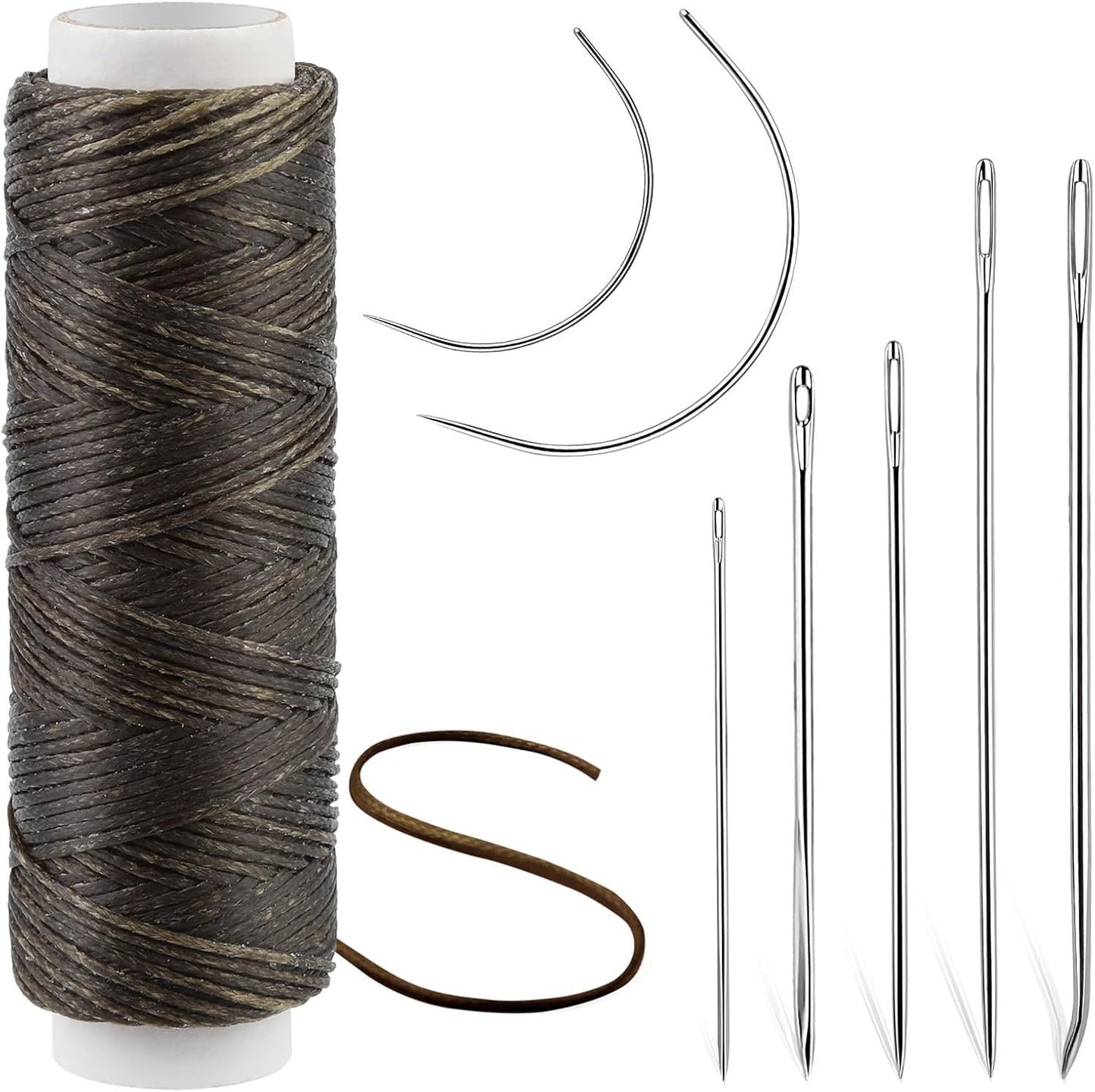 Ftyiwu Waxed Thread, Upholstery Needle and Thread 32 Yards with 7PCS Hand Sewing Needles for Home Upholstery Carpet Canvas Repair Leather Sewing (Army Green)