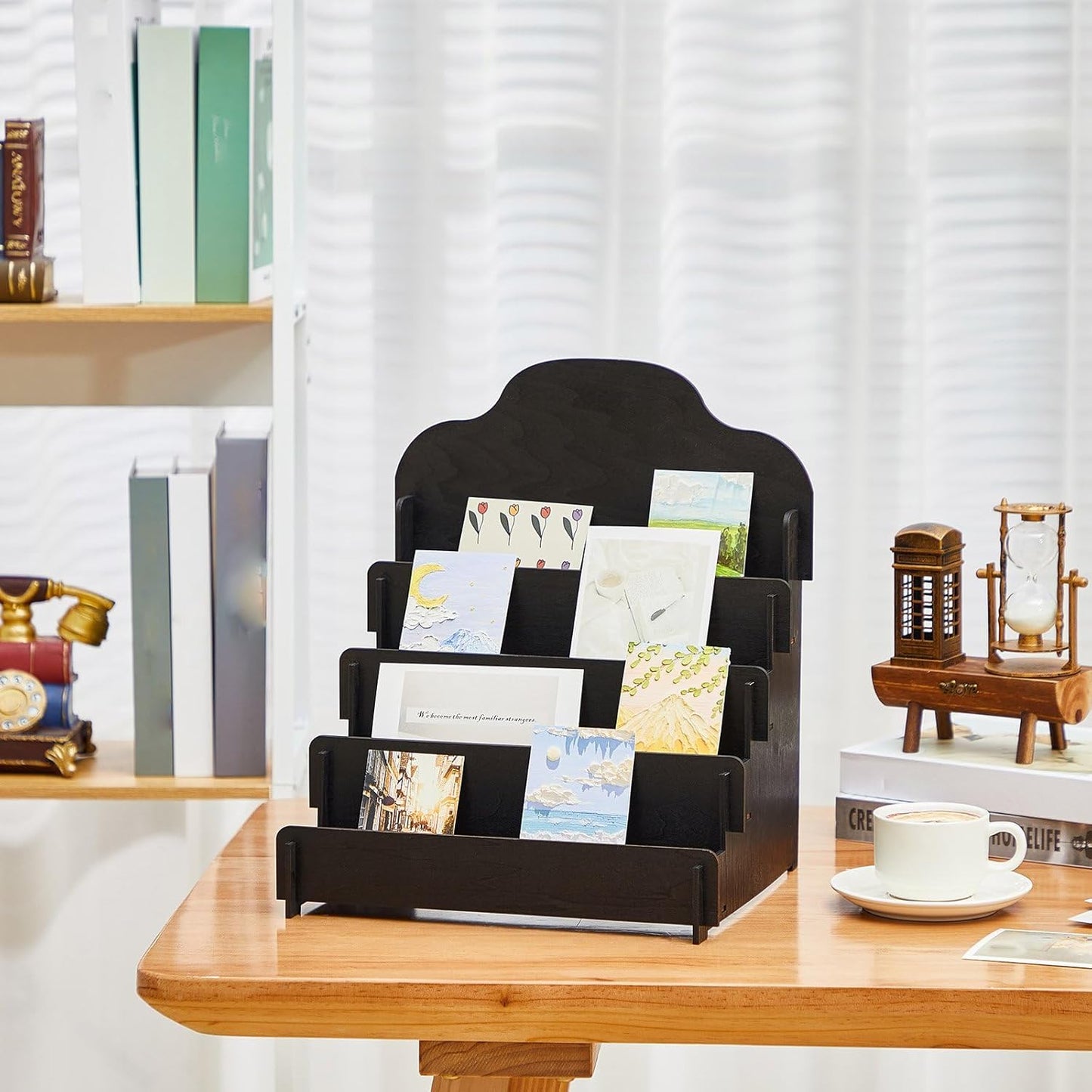 Barydat 2 Pcs 4 Tier Greeting Card Display Stand Wooden Sticker Display Stand Portable Card Display Rack for Vendors Retail Counter Table Display Trade Shows Showcase (Black,11.8 Inch)