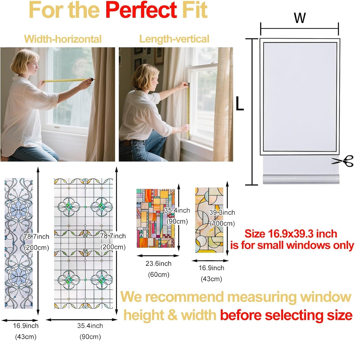 3D Stained Glass Window Privacy Film, Heat Control UV Blocking Static Cling Decorative Window Film for Bathroom,Front Door,Home Non Adhesive,GiltGaze 35.4 x 78.7 inches