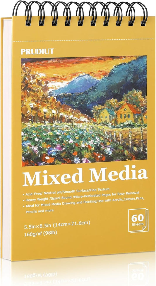 A5 Sketch Book, Mixed Media Sketchbook 60 Sheets, 98lb/160gsm Heavyweight Spiral Artist Sketch Pad for Sketching Drawing, Pastel, Acrylic, Craft, Ideal Gift