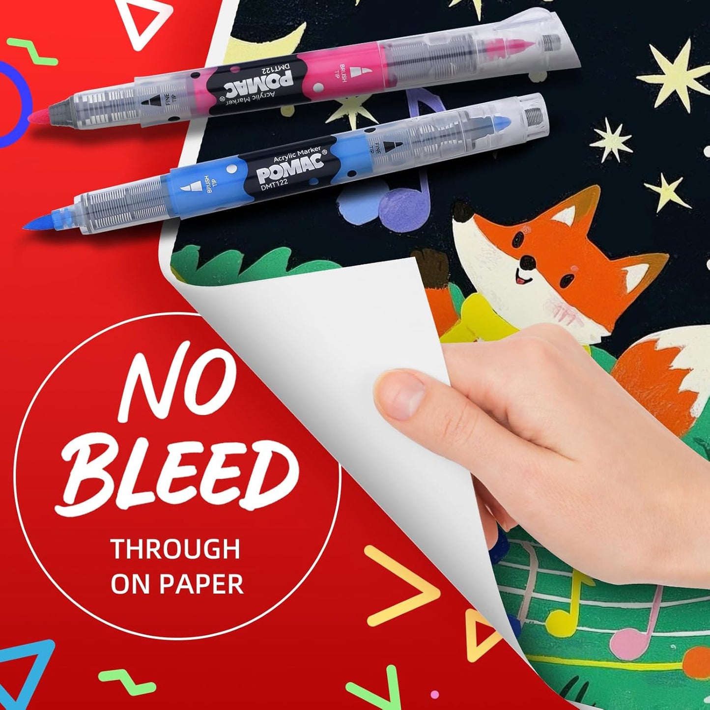 POMAC Dual Tip Acrylic Paint Markers Pens 24 Assorted Colors, Direct Liquid Acrylic Marker with Brush & Fine Tip, Water-Based Paint Marker for Fabric, Canvas, Rock, Glass, Wood, Crafts, Art Supplies