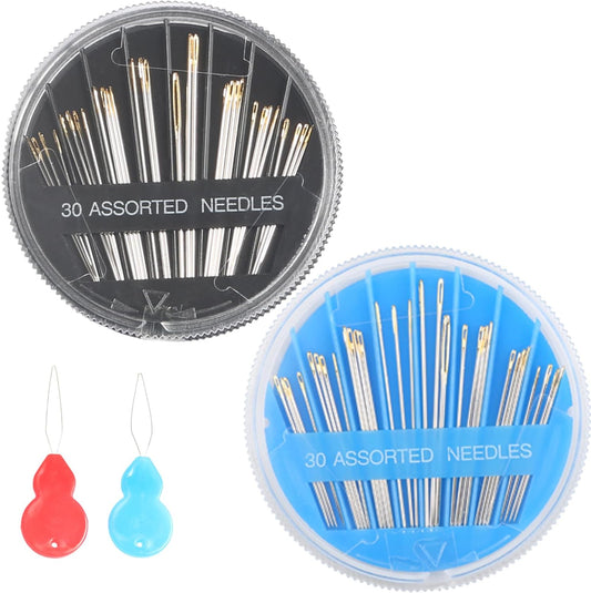 Eketirry 60pcs Premium Hand Sewing Needles，2 Pack 30-Count Assorted Needles for Sewing Repair, 6 Different Sizes Sewing Needles with 2 Threaders (Blue& Black,1)