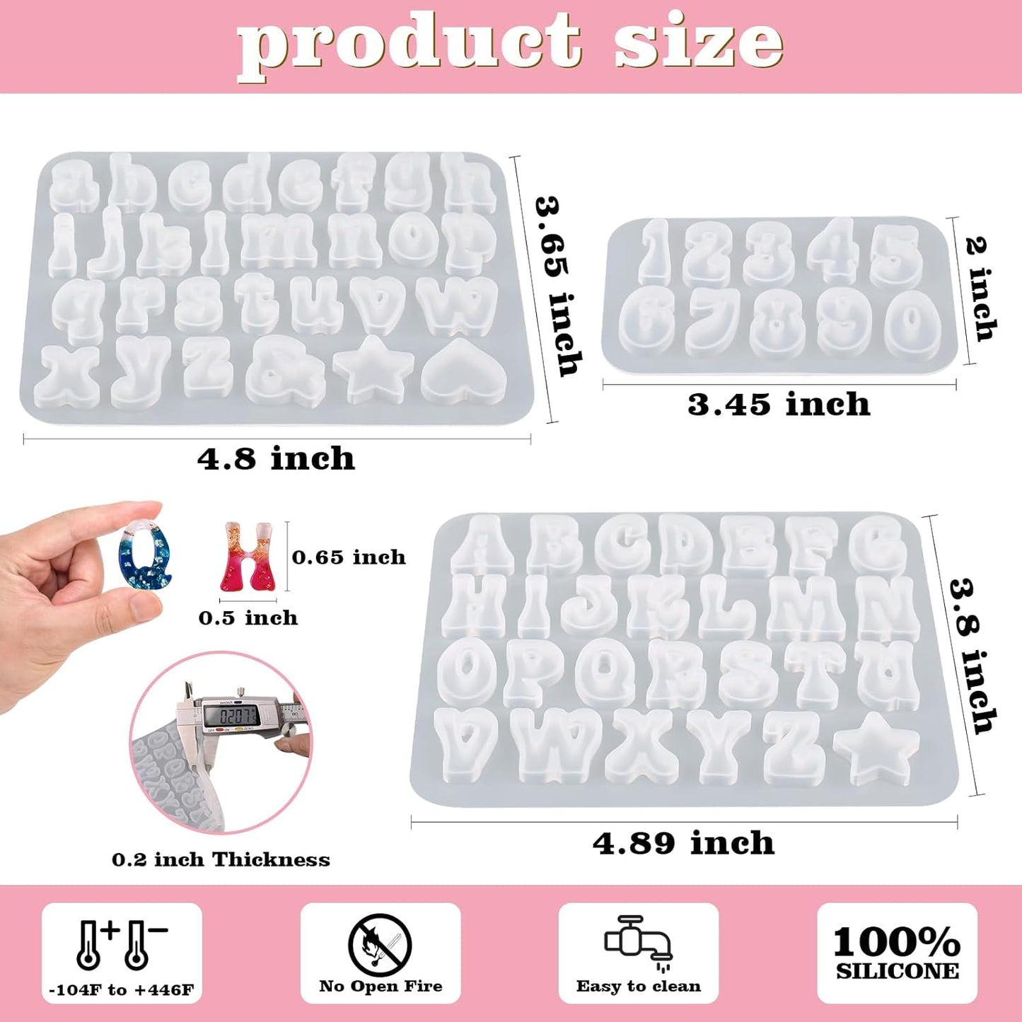 Actvty Mini Alphabet Resin Molds - 3Pcs Letter Molds for Epoxy Casting Small Number Alphabet Silicone Mold for DIY Earring Necklace Pendant Jewelry Resin Crafts Decor