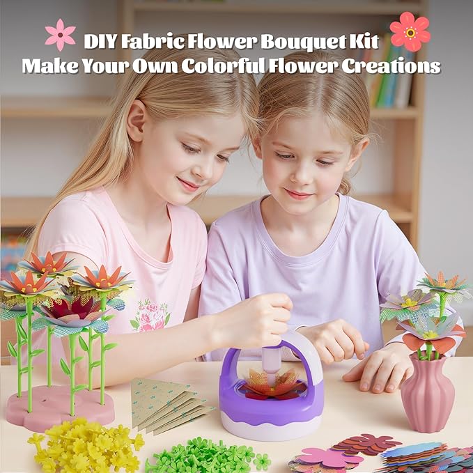Fabric Flower Bouquet Craft Kit, DIY Arts & Crafts Toy for Kids, Creative Flower-Making Activity Set, Educational Preschool Toy, Perfect Birthday & Christmas Gift for Girls Ages 4 5 6 7 8+ (purple)