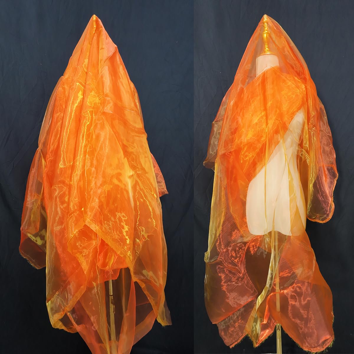 Two-Tone Iridescent Holographic Organza Fabric - 3.3 Yards | Lightweight Sheer Gauze Voile Tulle | for Dresses, Party Decor, DIY Crafts, Shiny Backdrops(Red and Yellow)