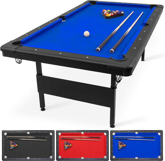 GoSports 6, 7, or 8 ft Billiards Tables - No Assembly, Choose Your Color - Portable Pool Table Includes Full Set of Balls, 2 Cue Sticks, Chalk and Felt Brush