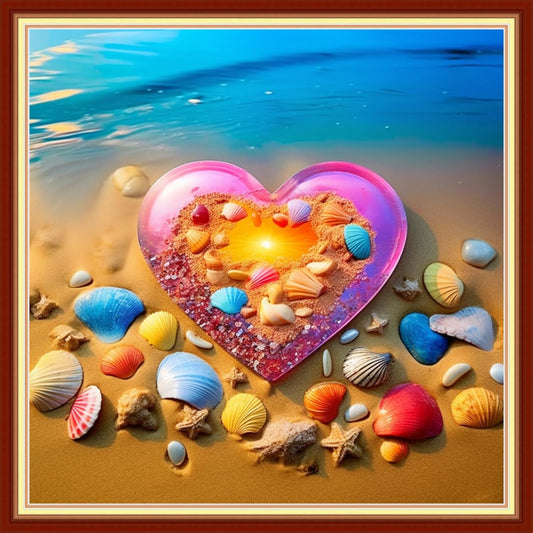 Foxdiviy Stamped Cross Stitch Kits Full Range of Embroidery Needlework Starter Kits for Beginners Adults 11CT Embroidery Patterns Art Crafts DIY Needlepoint Kits-Beach Love 18x18 inch