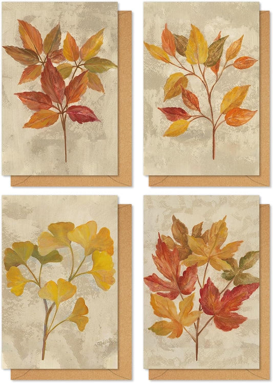 Whaline 32 Pack Fall Greeting Cards Retro Autumn Leaves Note Cards with Envelopes Stickers for Thanksgiving Harvest Wedding Birthday Baby Shower
