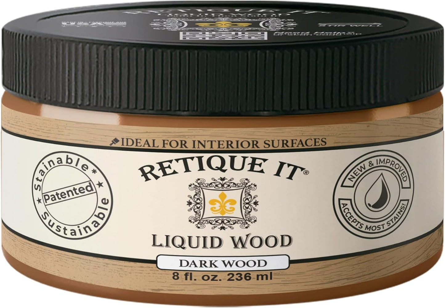 Retique It New and Improved Formula Liquid Wood Coatings - Stainable Primer - Paint It then Stain it (Dark Wood, Small)