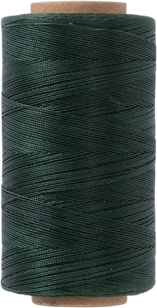 Thin Round Waxed Thread 0.45mm, 600 Yards, Dark Green, Light Duty Polyester Wax Coated String for Leather Sewing, Upholstery, Beading, Micro Knotting, Bracelets and Macrame Jewelry Making