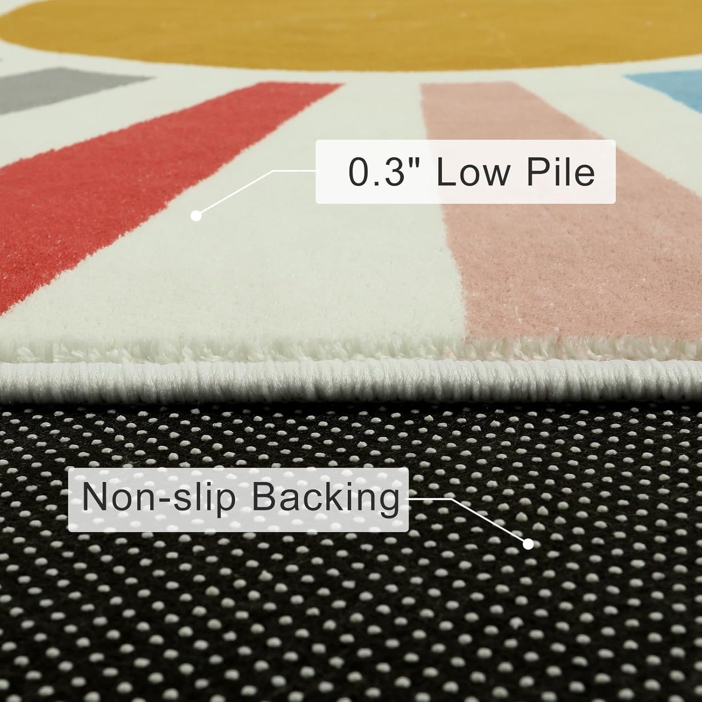 STARUIA Boho Washable Rug 4'x6' Kids Area Rug for Playroom, Non-Slip Kids Rug for Bedroom, Rainbow Modern Sun Carpet Soft Throw Sunshine Rugs for Office Nursery Entryway Dorm