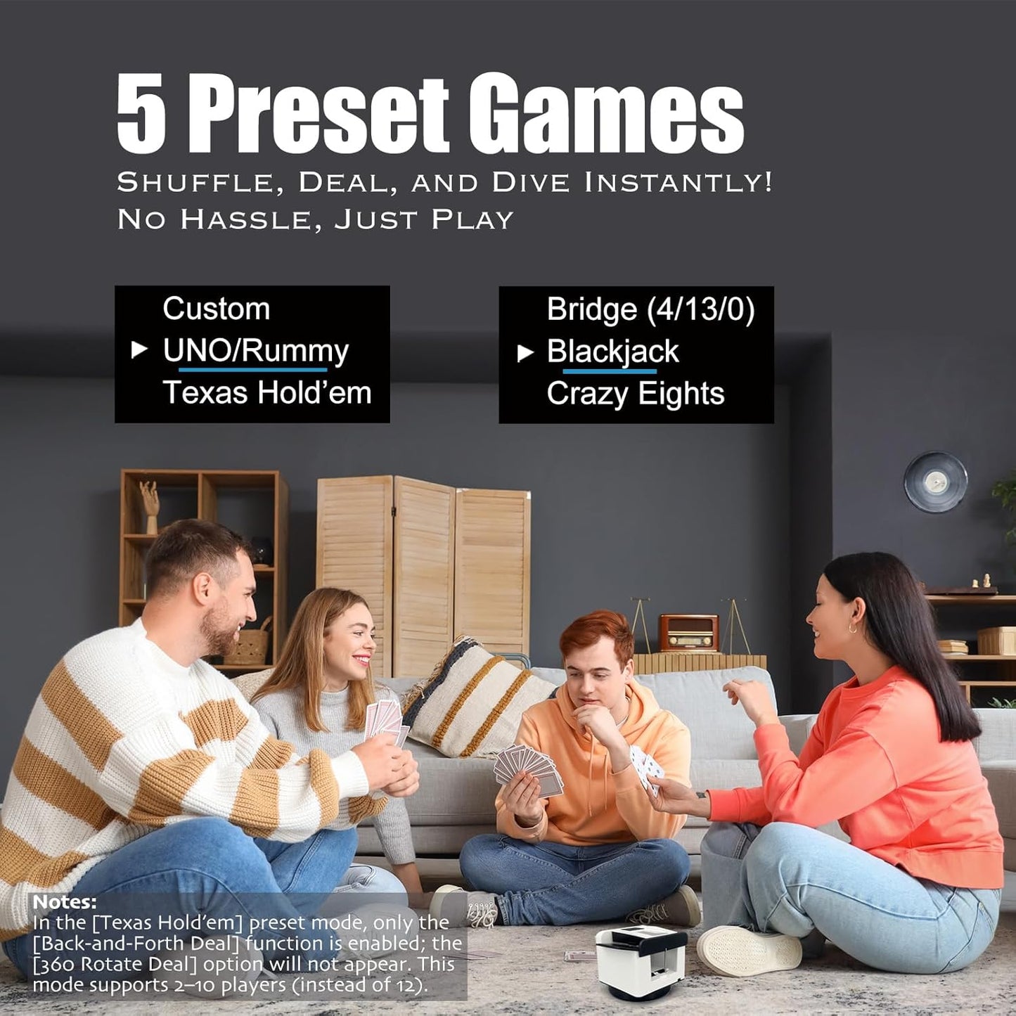 2025 New Smart 2-in-1 Automatic Card Shuffler and Dealer,Programmable Card Dealer,Card Shuffler 2 Deck,360° Rotation,Ultra Quiet,Rechargeable,Support 12 Players (Black Pro+8 remotes)