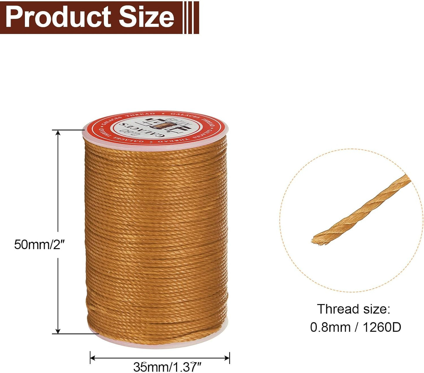 uxcell Round Leather Sewing Waxed Thread, 55m / 60 Yards Polyester Wax String, 0.80mm Wax Stitching Cord for Leather Crafts, Bookbinding, Bracelets Braided, Golden Brown, 2pcs