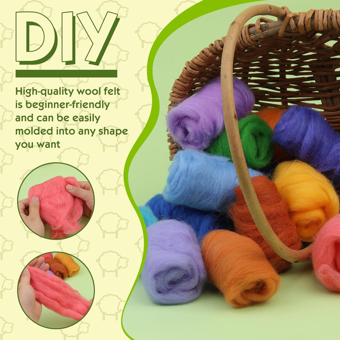 WONVOC 54 Colors Needle Felting Wool, 9.5oz/270g Roving Yarn, Wool Roving Bulk, Wool Roving for Needle Felting, Felting Wool Assorted Colors