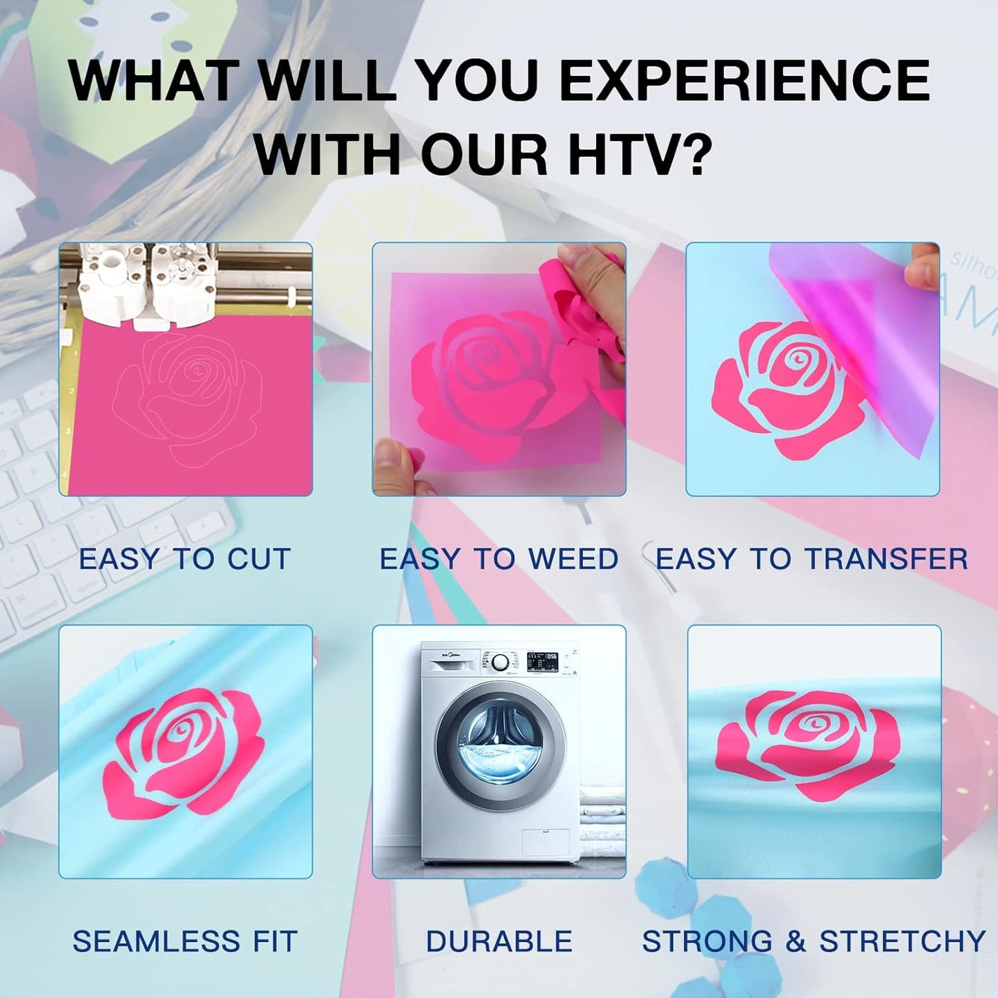 HTVRONT HTV Vinyl Rolls Heat Transfer Vinyl - 12" x 8ft Neon Pink HTV Vinyl for Shirts, Iron on Vinyl for All Cutter Machine - Easy to Cut & Weed for Heat Vinyl Design (Neon Pink)