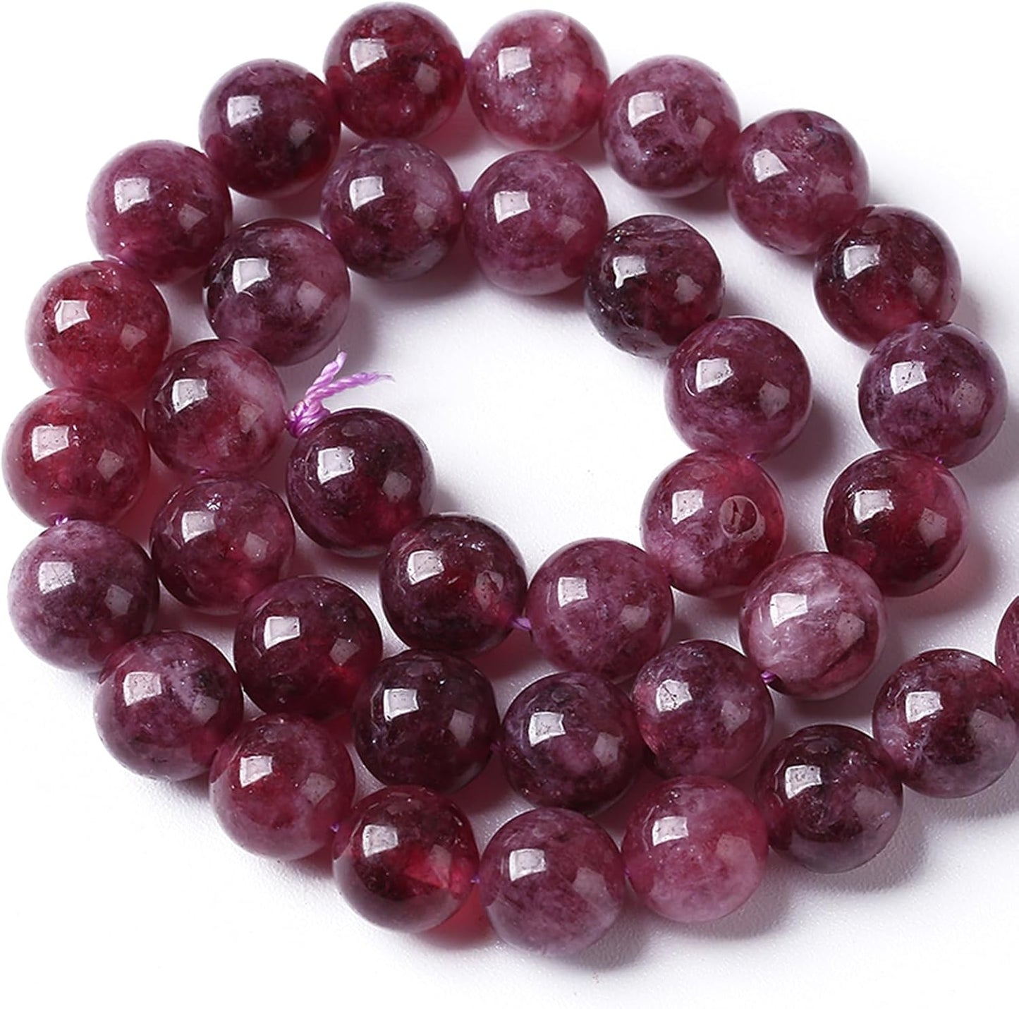 76PCS 10MM Natural Stone Kunzite Purple Jade Beads Round Loose Beads for Jewelry Making Bracelet 2 Strands 32"