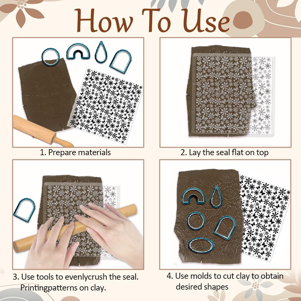 CHGCRAFT Daisy Polymer Clay Texture Sheets Butterfly Silicone Texture Stamp Clay Texture Mat Flower Modeling Pattern Pad Texture Sheets for Polymer Clay Jewelry and Clay Earrings Tools