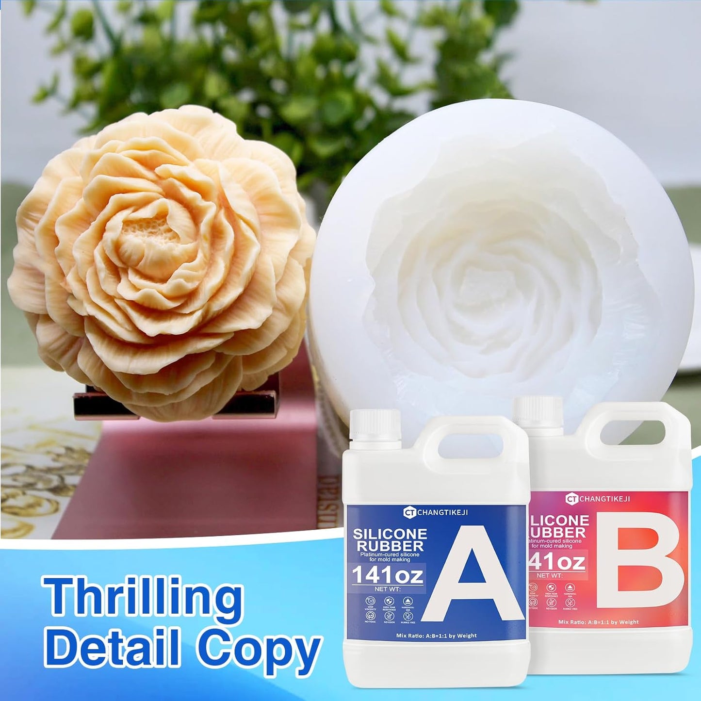 CHANGTIKEJI Silicone Mold Making Kit, 282oz 10A Elastic Liquid Silica Gel for Casting Resin molds and Candle & Soap Mold,Fast Cure Translucent Platinum Silicone Rubber