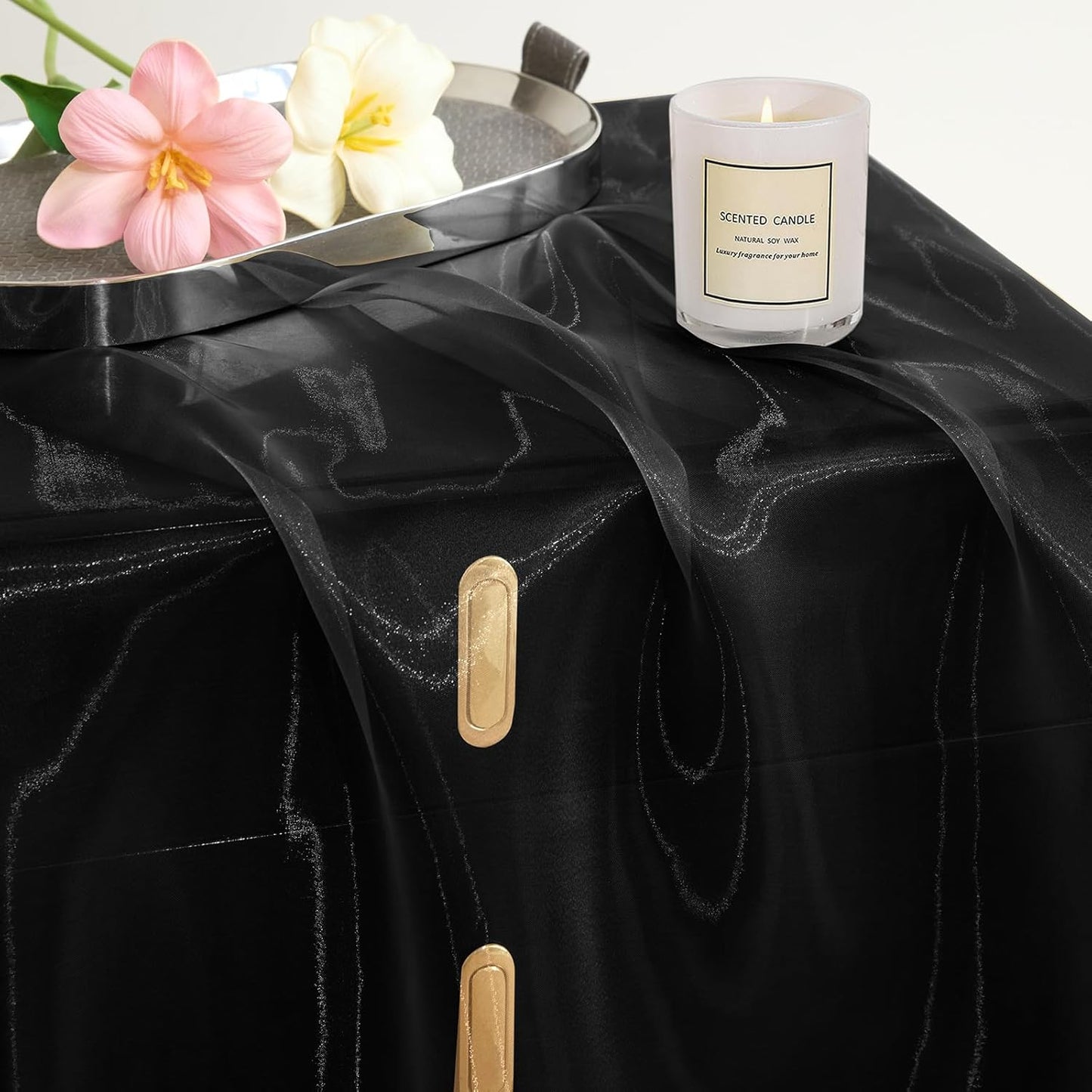 P Pothuiny Sheer Organza Fabric by The Yard, 10 Yards x 60 Inch Wide Bridal Black Organza Tulle Fabric Roll Shiny Gauze Fashion Dress Sewing Craft for Wedding Party Decorations Backdrop