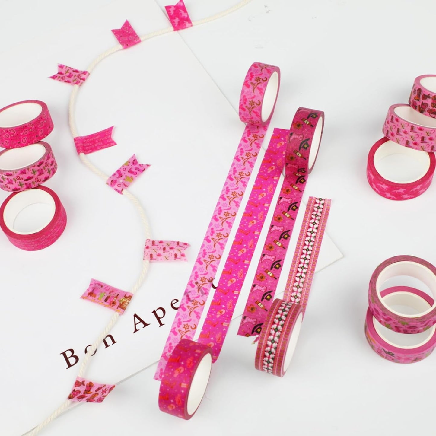 12 Rolls Western Washi Tape, Pink Wild West Masking Tapes, Western Cowboy Cowgirl Decorative Paper Stickers for Scrapbook Journal DIY Art Crafts Wrapping Birthday Party Supplies 16.4FT