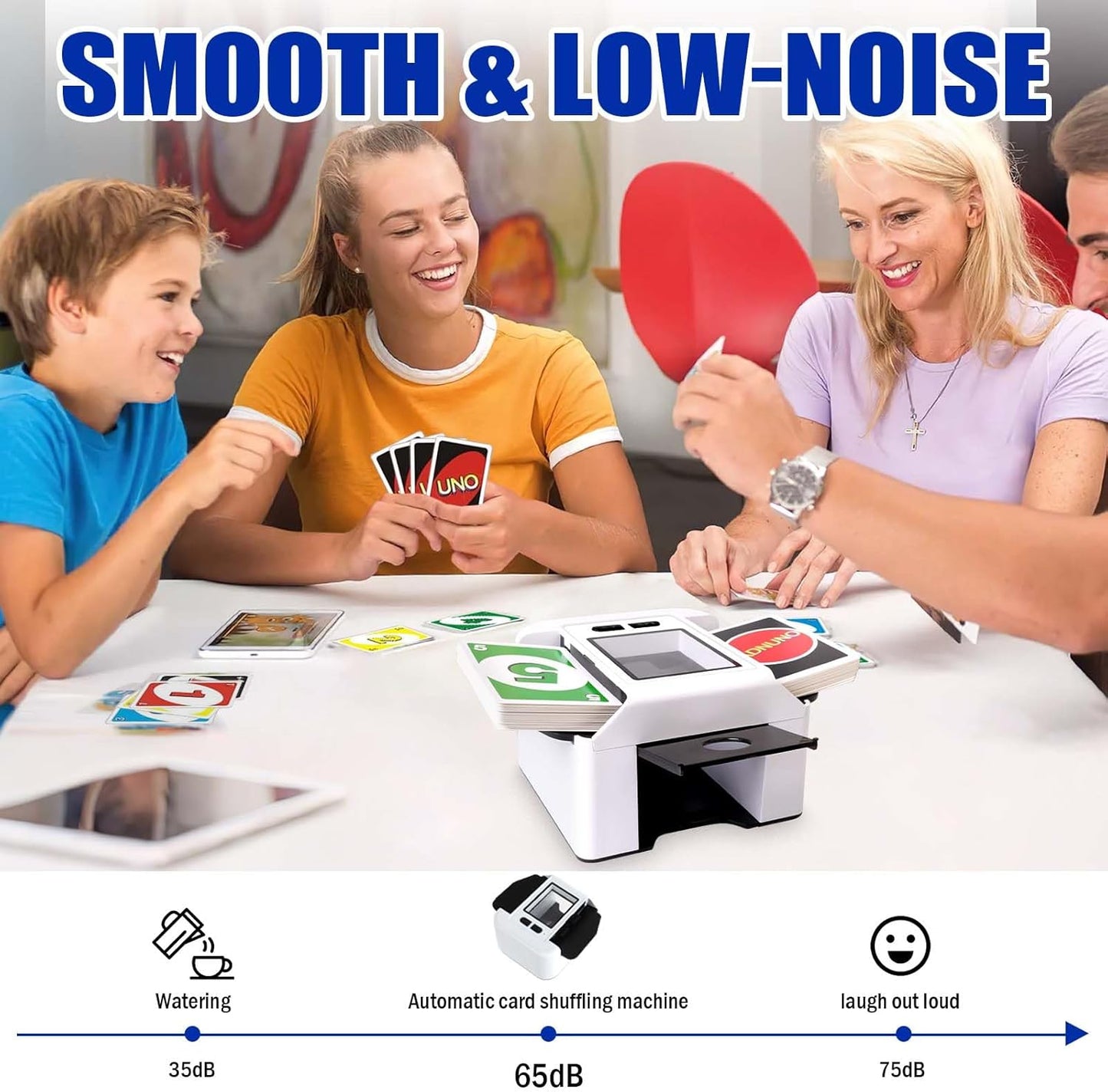 Smart Automatic Card Shuffler 1-2 Deck, Rechargeable Built-in 2000mAh Battery, Adehoei Electric Shuffling Machine for Poker, UNO, Blackjack, Skip-Bo, Phase 10, Texas Hold'em (White)